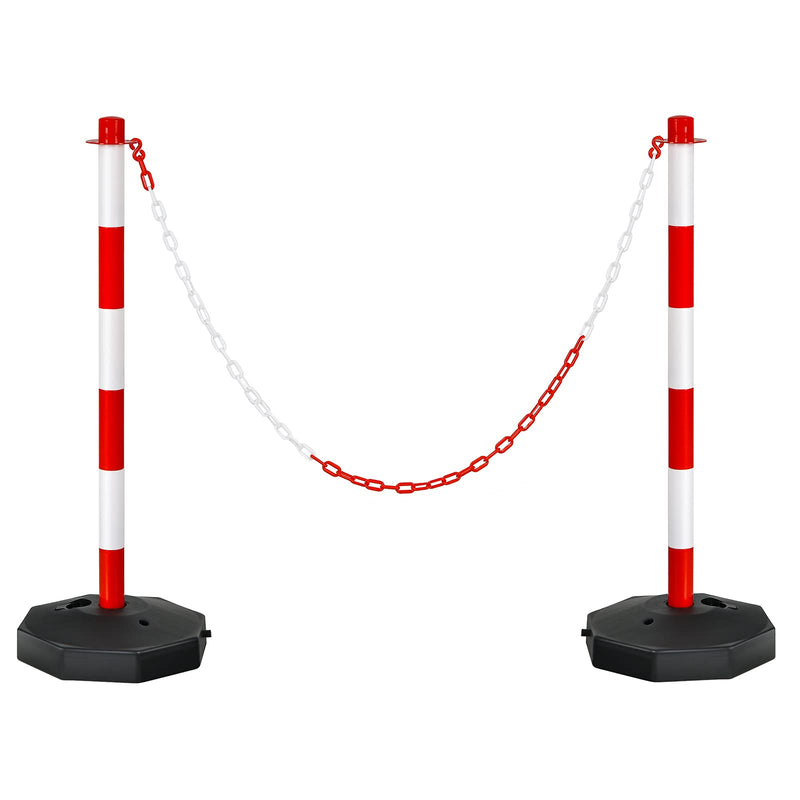 Load image into Gallery viewer, Goplus 2 Pack Delineator Post Cone, Traffic Cones Safety Barrier with Octagonal Fillable Base & 5FT Link Chains (2PCS, White+Red) - GoplusUS