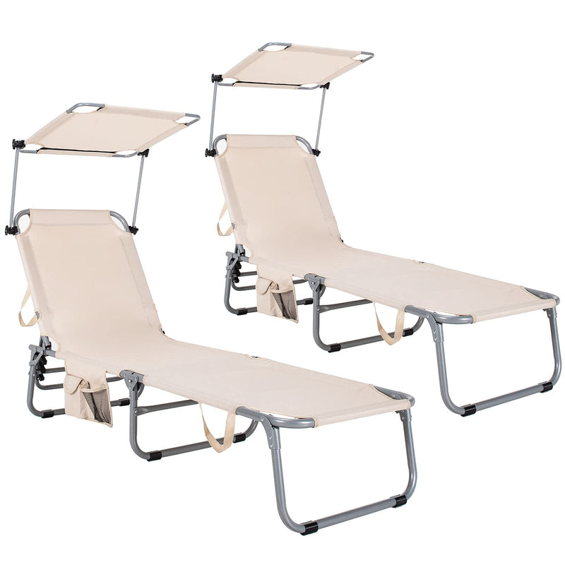 Load image into Gallery viewer, Folding Lounge Chair w/Shade Canopy and Storage Pocket - GoplusUS