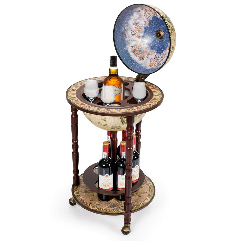 Load image into Gallery viewer, 17" Wood Globe Wine Bar Stand 16th Century Italian Rack Liquor Bottle Shelf - GoplusUS