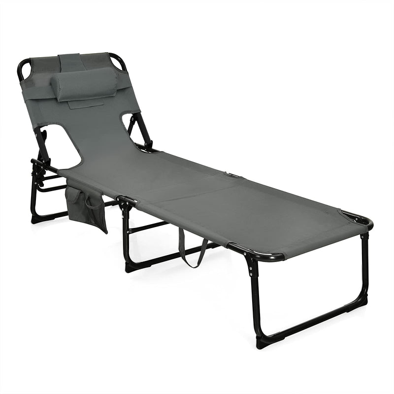 Load image into Gallery viewer, Beach Chaise Lounge with Face Hole, Folding Recliner Black/Gray/Sky Blue/Navy - GoplusUS
