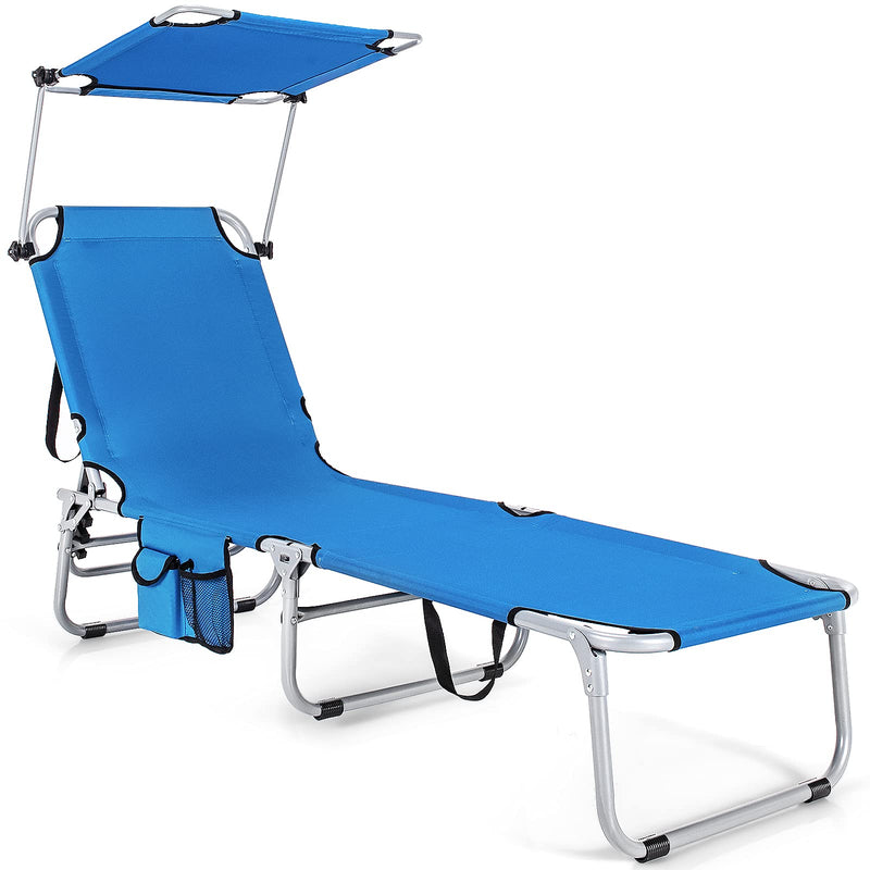 Load image into Gallery viewer, Folding Lounge Chair w/Shade Canopy and Storage Pocket - GoplusUS