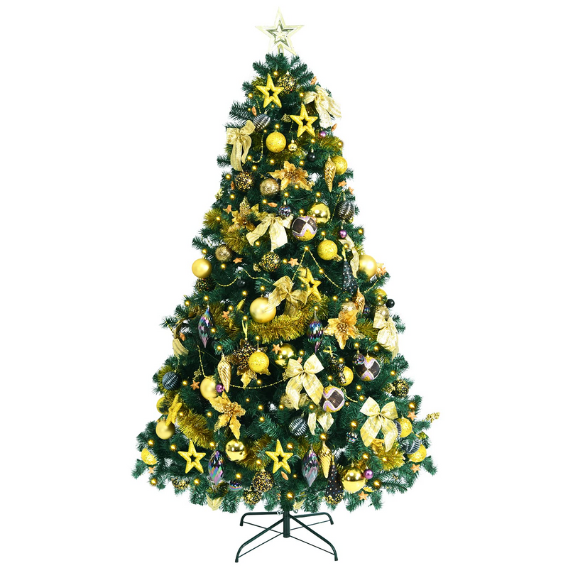 Load image into Gallery viewer, Goplus 7.5FT Pre-Lit Christmas Tree, Artificial Xmas Tree w/ 140 Golden Ornaments, 250 Replaceable LED Lights & 1100 Branch Tips - GoplusUS