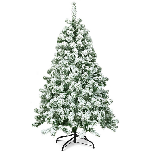 Goplus 4.5FT Snow Flocked Christmas Tree, Artificial Hinged Pine Tree with Premium PVC Needles & Solid Foldable Metal Stand - GoplusUS