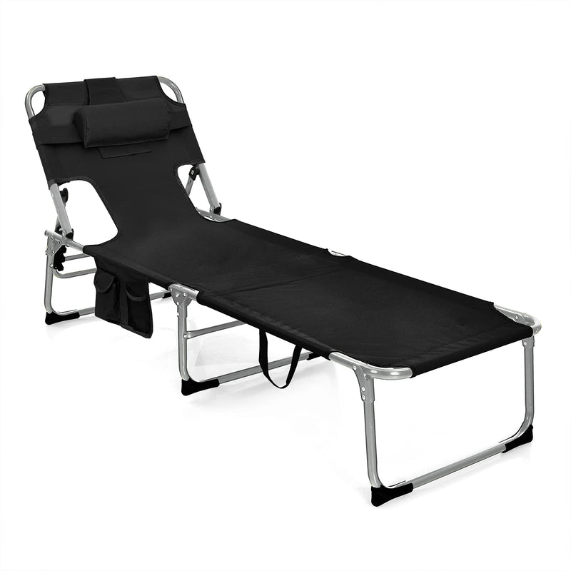 Load image into Gallery viewer, Beach Chaise Lounge with Face Hole, Folding Recliner Black/Gray/Sky Blue/Navy - GoplusUS