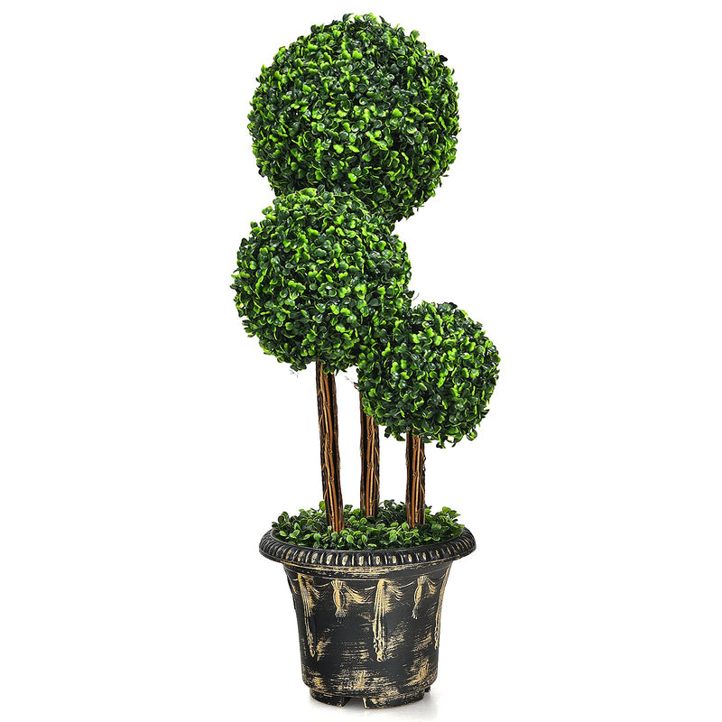 Load image into Gallery viewer, 2.5 Ft/3 Ft Artificial Boxwood Topiary Tree, Fake Greenery Plants Triple Ball Tree - GoplusUS