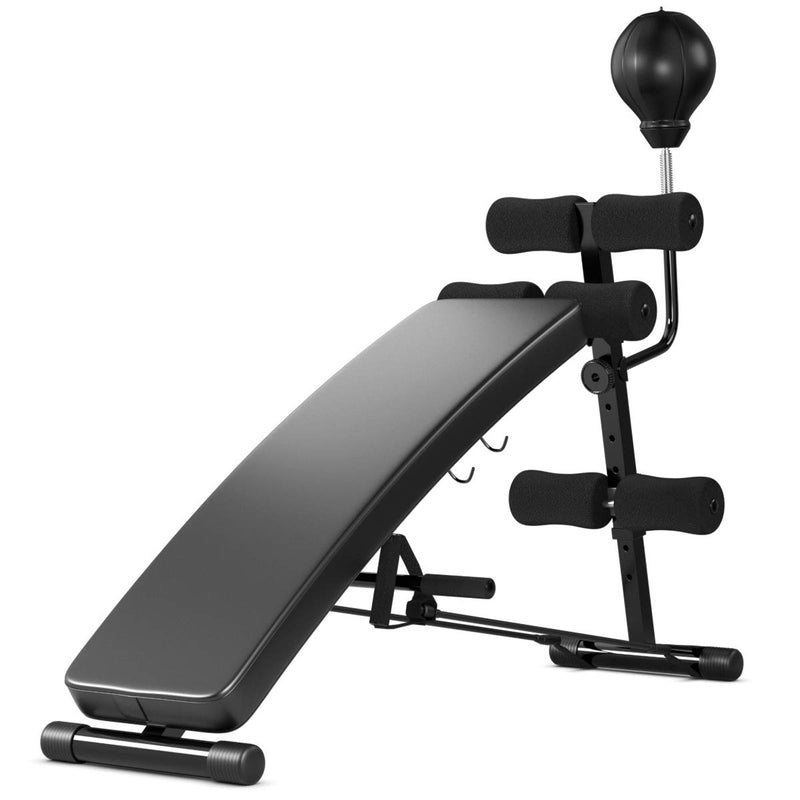 Load image into Gallery viewer, Goplus Adjustable Sit Up Bench, Decline Curved Slant Ab Bench Crunch Board with Speed Ball (Black) - GoplusUS