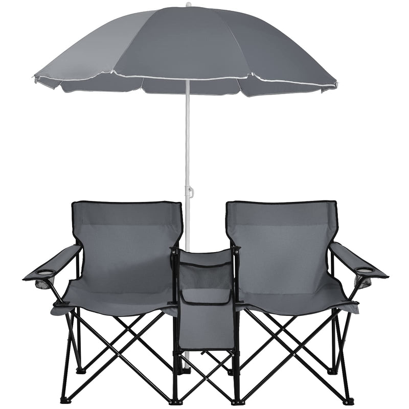 Load image into Gallery viewer, Double Folding Picnic Chairs Umbrella Mini Table Beverage Holder Carrying Bag - GoplusUS