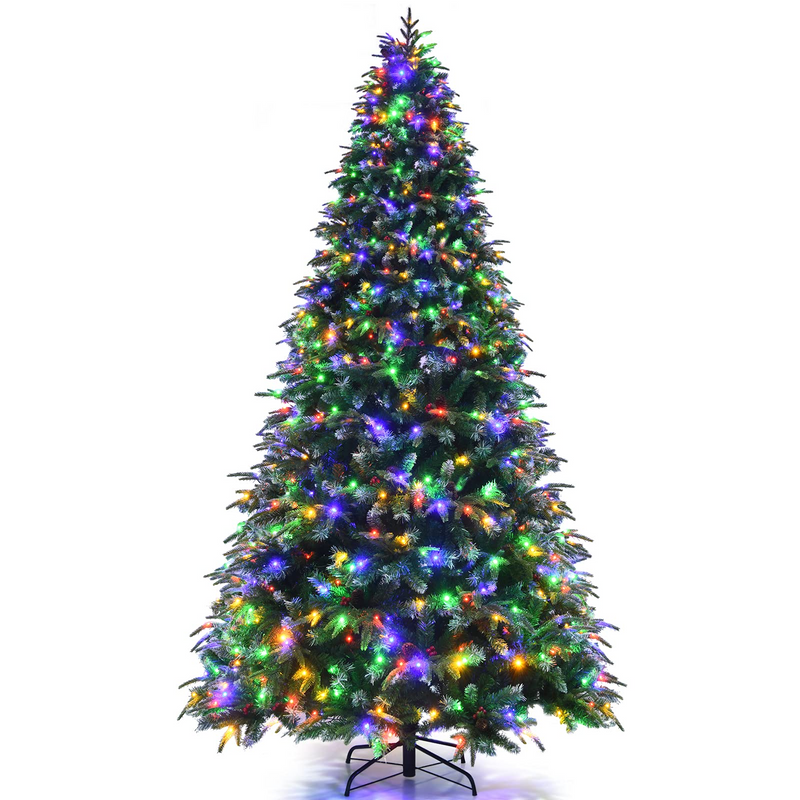 Load image into Gallery viewer, Goplus 8FT Pre-Lit Artificial Christmas Tree, Hinged Realistic Snowy Xmas Pine Tree W/ 780 Color Changing LED Lights, 11 Flash Modes - GoplusUS