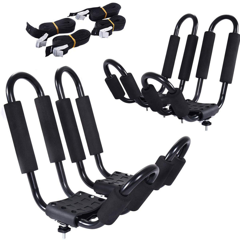 Load image into Gallery viewer, 2 Pairs Kayak Roof Rack, Universal Kayak Carrier J-Bar Rack with 4 Tie Down Straps - GoplusUS
