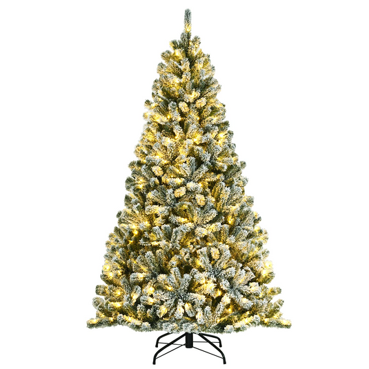 Goplus Snow Flocked Christmas Tree, Artificial Hinged Xmas Tree - GoplusUS