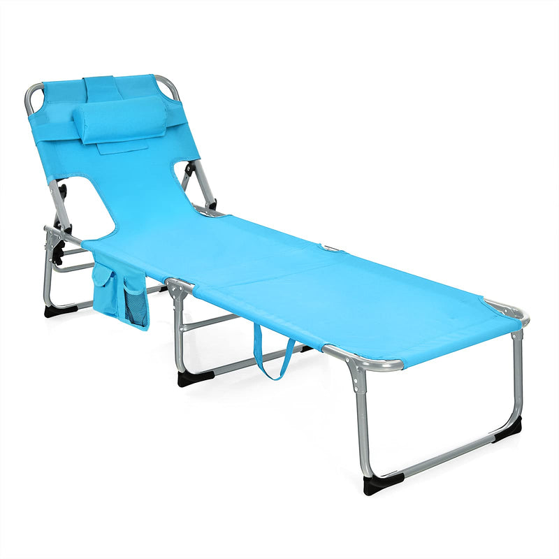 Load image into Gallery viewer, Beach Chaise Lounge with Face Hole, Folding Recliner Black/Gray/Sky Blue/Navy - GoplusUS