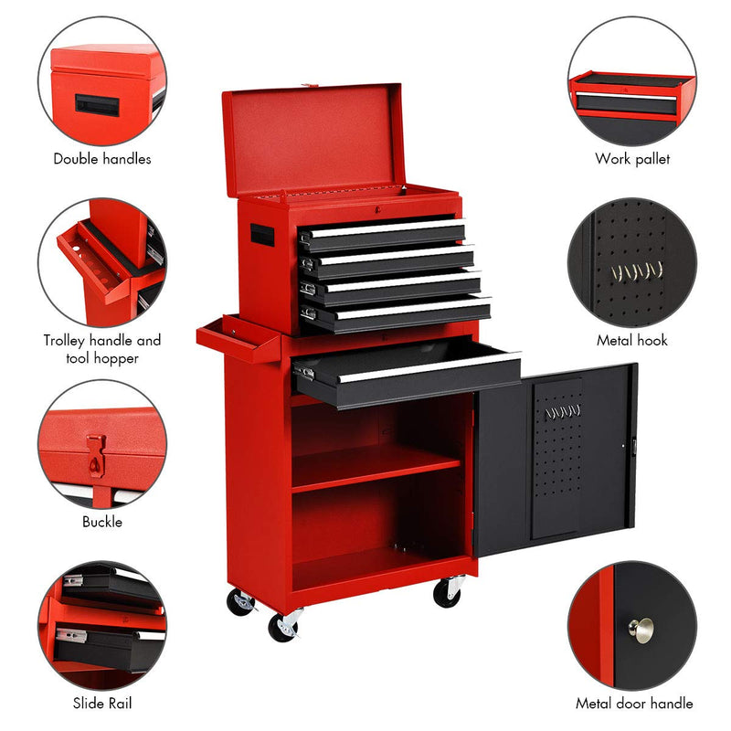 Load image into Gallery viewer, 5-Drawer Rolling Tool Chest, Tool Storage Box - GoplusUS