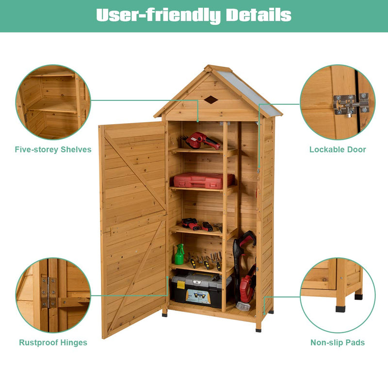 Load image into Gallery viewer, Outdoor Storage Shed, Lockable Fir Wood Garden Tool Storage Cabinet - GoplusUS