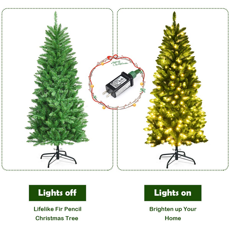 Load image into Gallery viewer, Goplus 5ft Pre-lit Artificial Christmas Tree, Hinged Fir Pencil Christmas Tree with Lights - GoplusUS