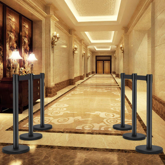 6Pcs Stanchions, Crowd Control Barriers with 6.5' Retractable Belt - GoplusUS