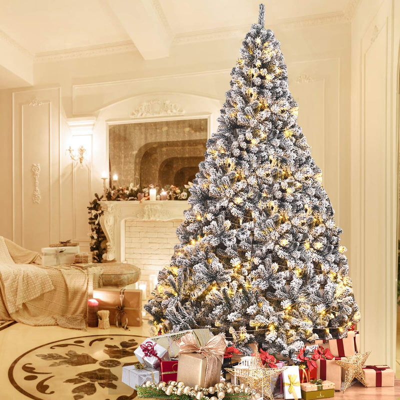 Load image into Gallery viewer, 6FT/9FT Snow Flocked Christmas Tree, Hinged Pine Tree - GoplusUS