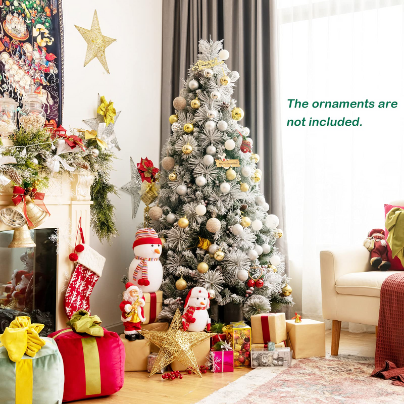 Load image into Gallery viewer, Goplus Snow Flocked Christmas Tree, Artificial Hinged Xmas Pine Tree,Pine Cone & Red Berries - GoplusUS