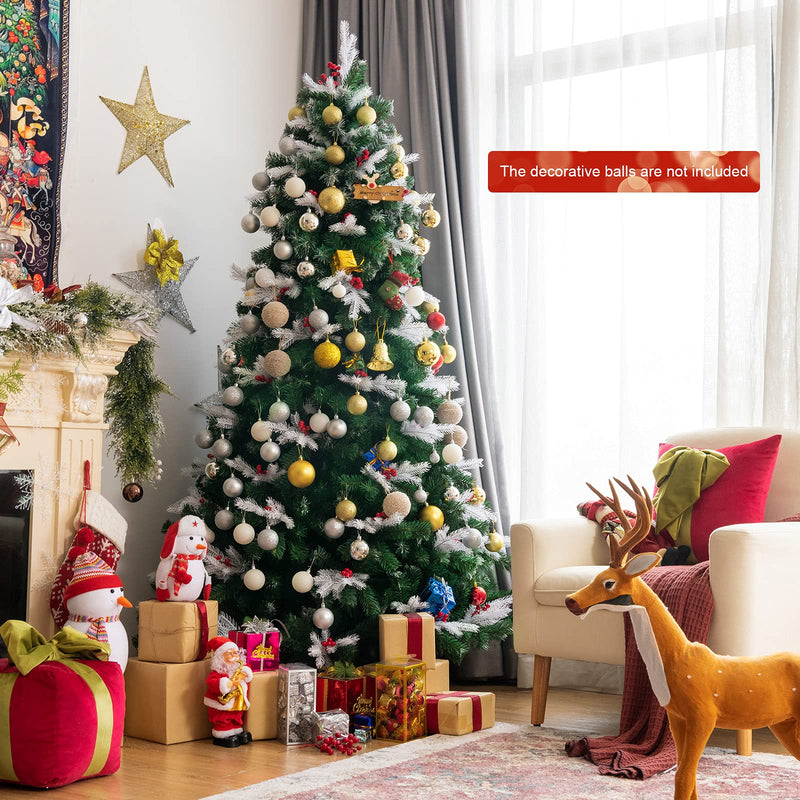 Load image into Gallery viewer, 6ft/7ft Snow Flocked Christmas Tree, Artificial Hinged XmasTree - GoplusUS