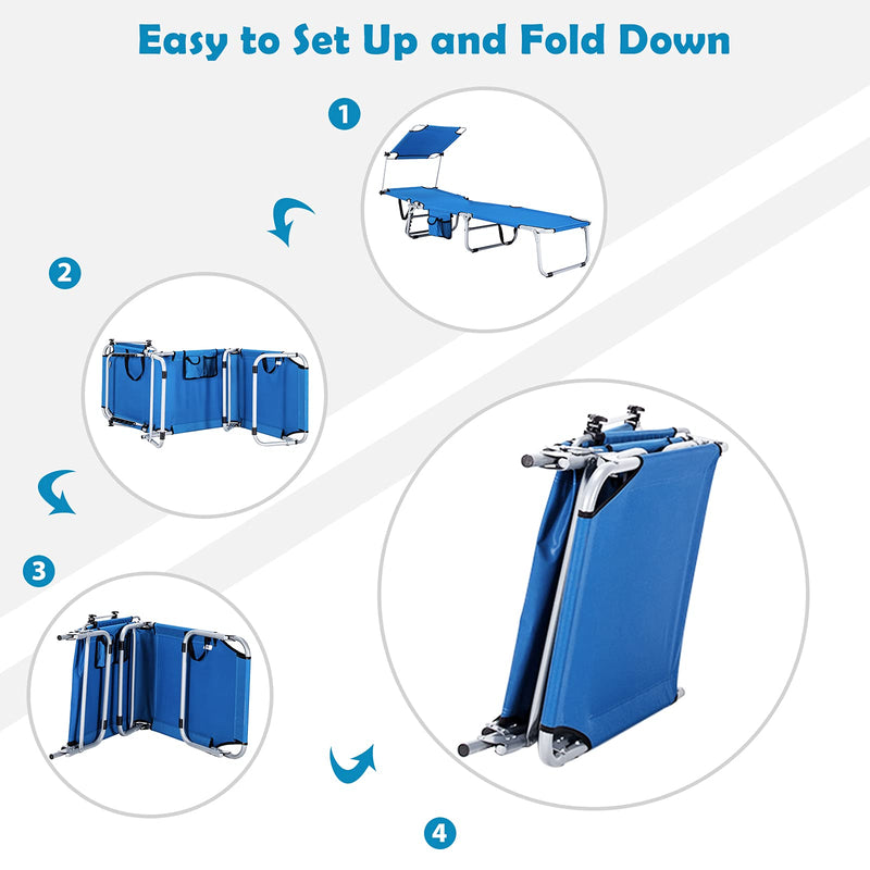 Load image into Gallery viewer, Folding Lounge Chair w/Shade Canopy and Storage Pocket - GoplusUS