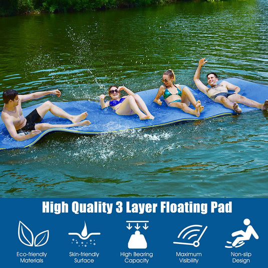 12' x 6' Floating Water Pad, 3-Layer Tear-Resistant XPE Foam Mat - GoplusUS