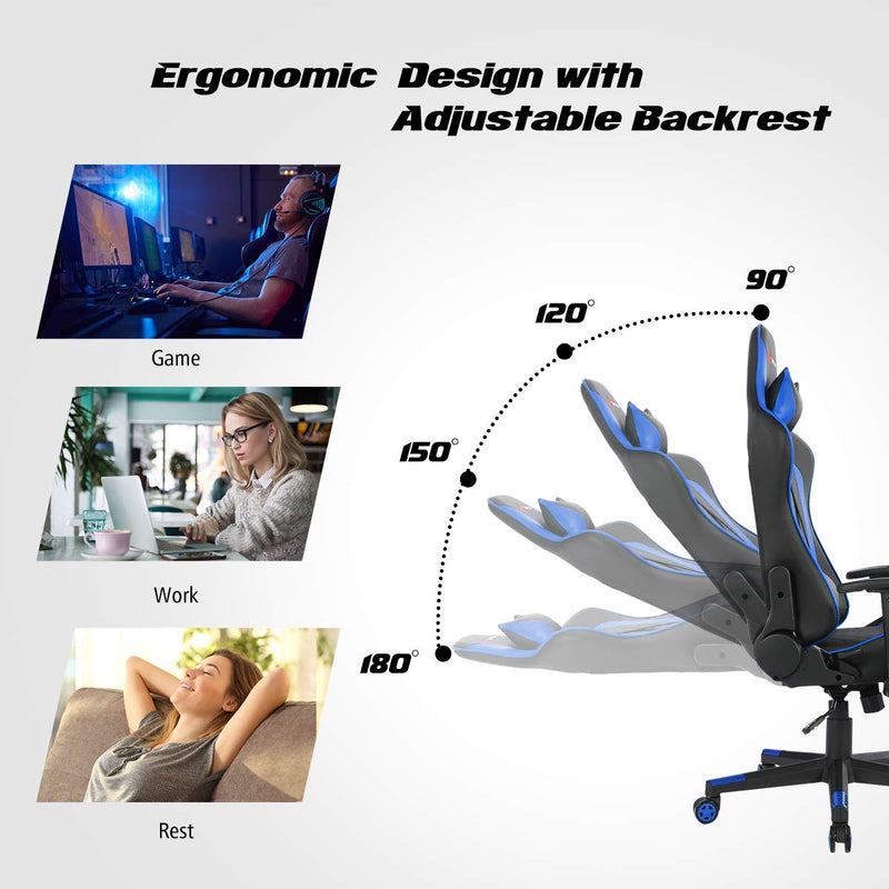 Load image into Gallery viewer, Massage Gaming Chair, Reclining Backrest Handrails and Seat Height Adjustment - GoplusUS