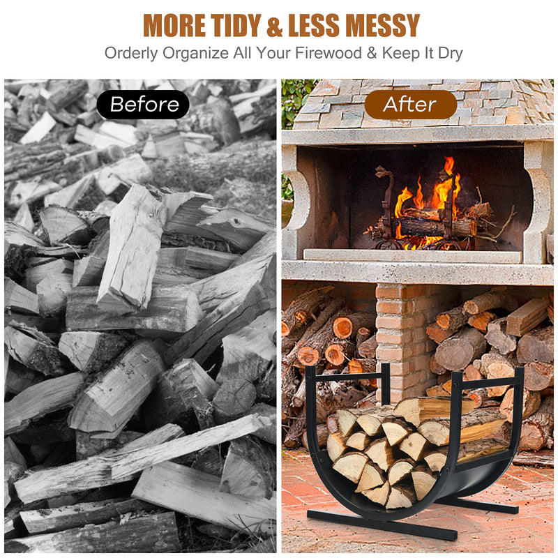 Load image into Gallery viewer, Firewood Rack, 17' U-Shaped Heavy-Duty Iron Log Rack - GoplusUS
