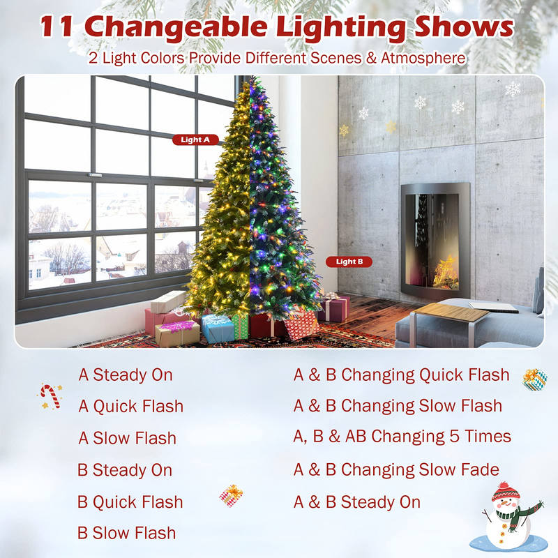 Load image into Gallery viewer, Goplus 8FT Pre-Lit Artificial Christmas Tree, Hinged Realistic Snowy Xmas Pine Tree W/ 780 Color Changing LED Lights, 11 Flash Modes - GoplusUS