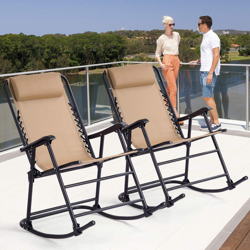 Load image into Gallery viewer, Folding Rocking Chair Recliner Headrest Patio Pool Yard Outdoor - GoplusUS