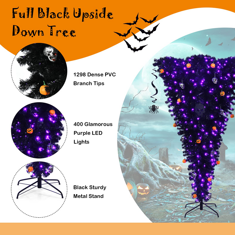Load image into Gallery viewer, Goplus Pre-lit Black Halloween Tree, Artificial Upside Down Christmas Tree, Hinged Inverted Xmas Pine Tree - GoplusUS