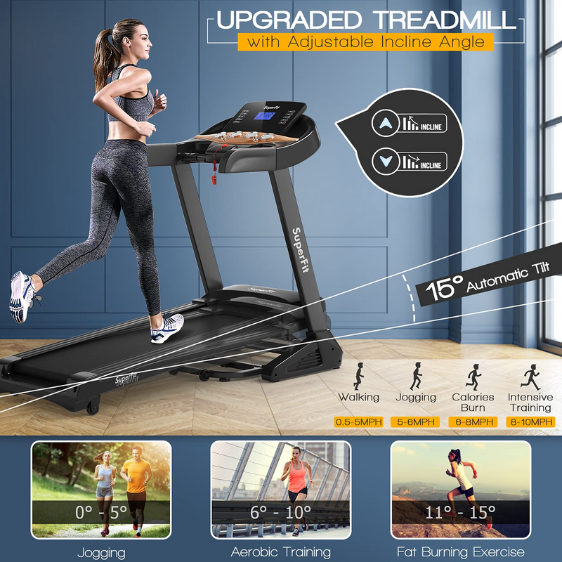 Load image into Gallery viewer, Goplus 3.75HP Folding Treadmill with Incline, Electric Superfit Treadmill w/App Control, 12 Preset & 3 Custom Programs - GoplusUS