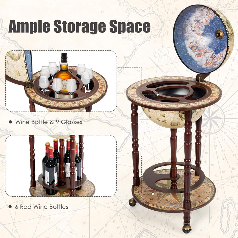 Load image into Gallery viewer, 17" Wood Globe Wine Bar Stand 16th Century Italian Rack Liquor Bottle Shelf - GoplusUS