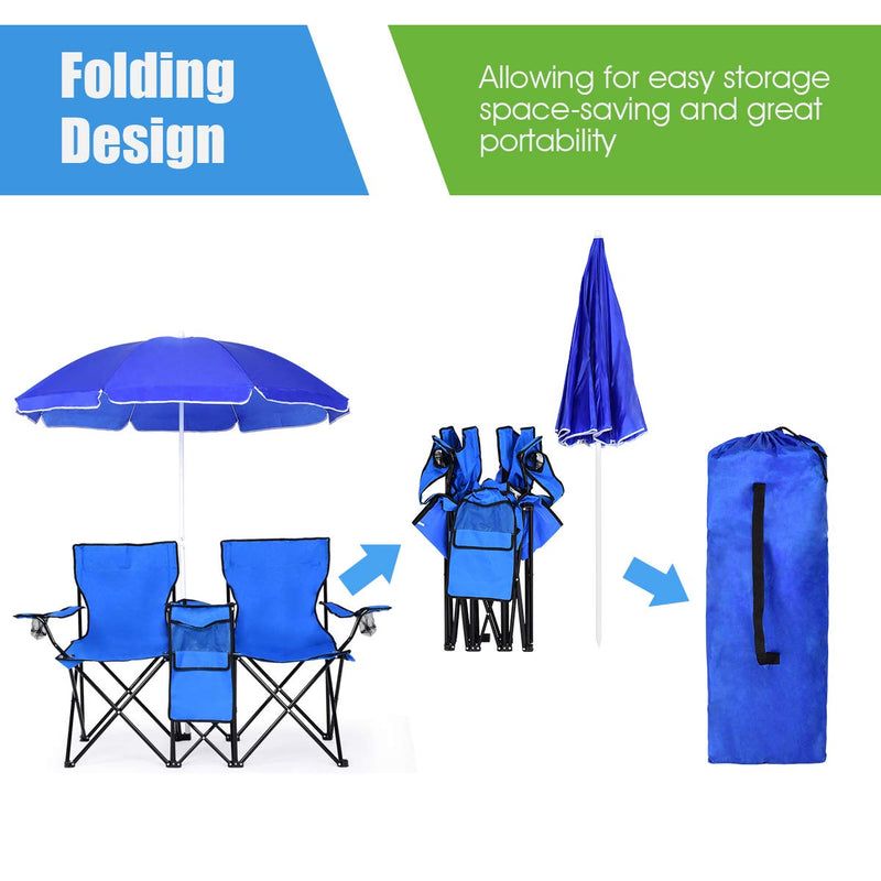 Load image into Gallery viewer, Double Folding Picnic Chairs Umbrella Mini Table Beverage Holder Carrying Bag - GoplusUS