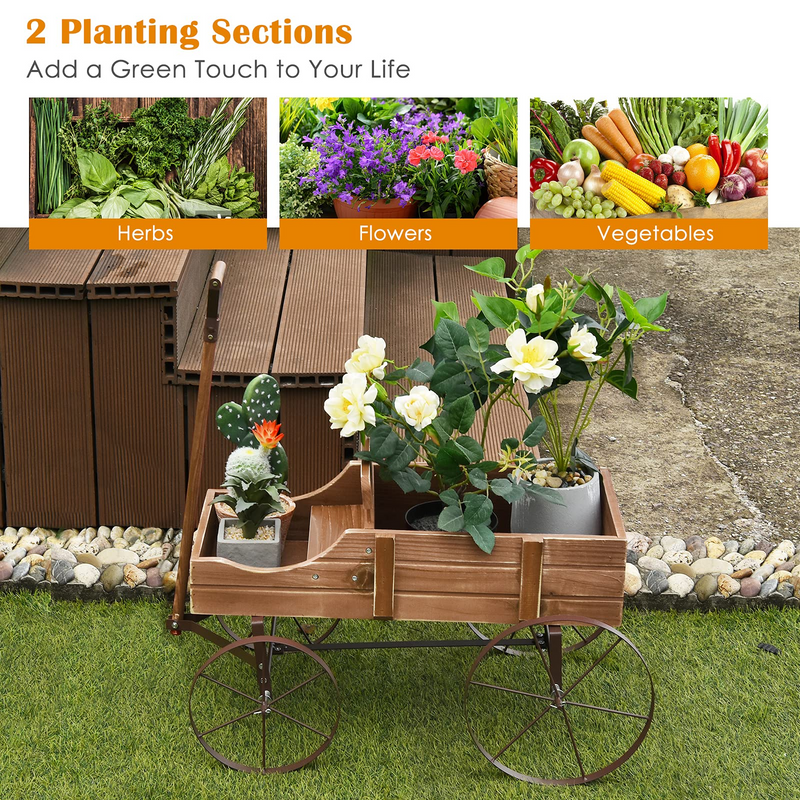 Load image into Gallery viewer, Wagon Planter, Decorative Wooden Garden Planter with Wheels