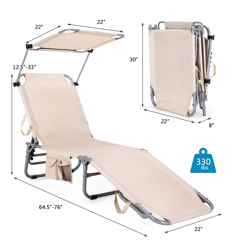 Load image into Gallery viewer, Folding Lounge Chair w/Shade Canopy and Storage Pocket - GoplusUS