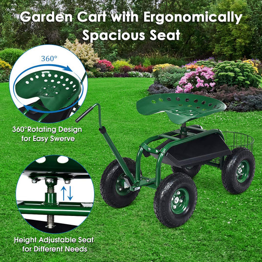 Garden Cart Gardening Workseat w/Wheels - GoplusUS