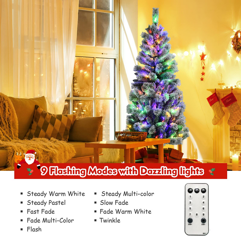 Load image into Gallery viewer, Goplus Snow Flocked Christmas Tree, Premium Hinged Artificial Pine Tree, Remote Controller, Xmas Full Tree for Indoor - GoplusUS