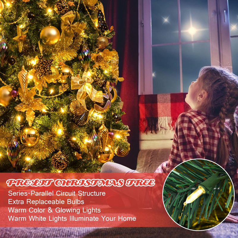 Load image into Gallery viewer, Goplus 7.5FT Pre-Lit Christmas Tree, Artificial Xmas Tree w/ 140 Golden Ornaments, 250 Replaceable LED Lights & 1100 Branch Tips - GoplusUS