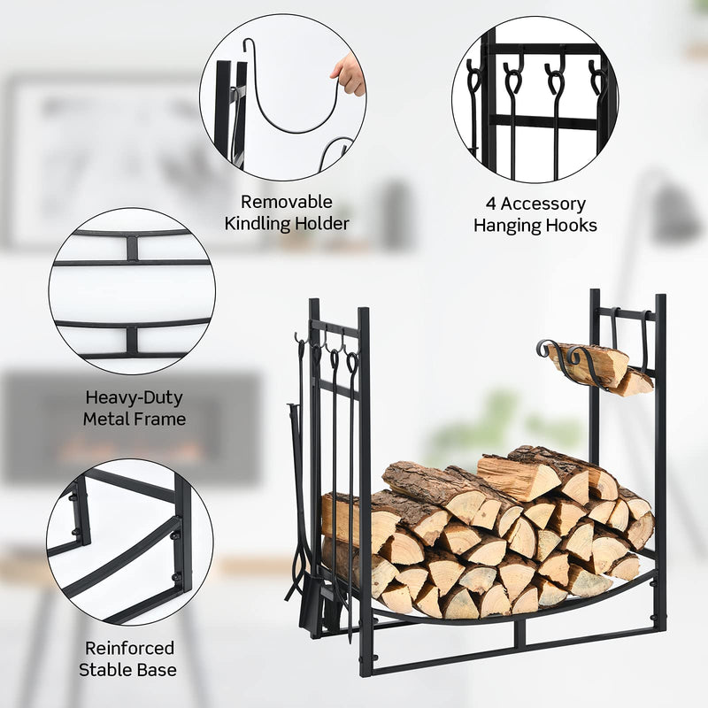 Load image into Gallery viewer, Firewood Rack with Tool Set 36' /30' Fireplace Log Holder - GoplusUS