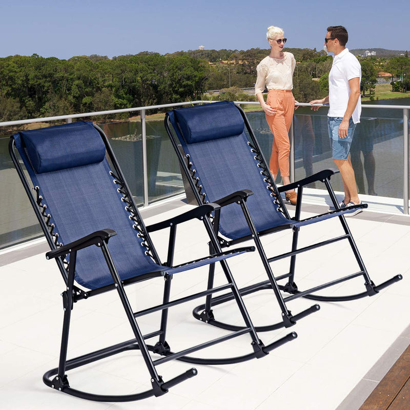 Load image into Gallery viewer, Folding Rocking Chair Recliner Headrest Patio Pool Yard Outdoor - GoplusUS