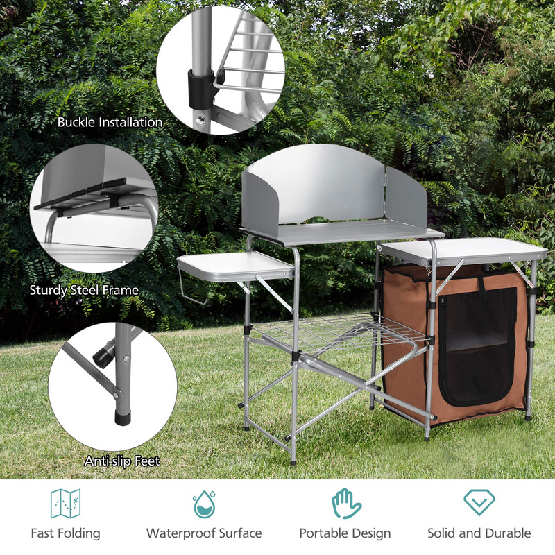 Load image into Gallery viewer, Folding Grill Table with Storage, Aluminum Outdoor Camping Kitchen Table with 26'' Tabletop - GoplusUS