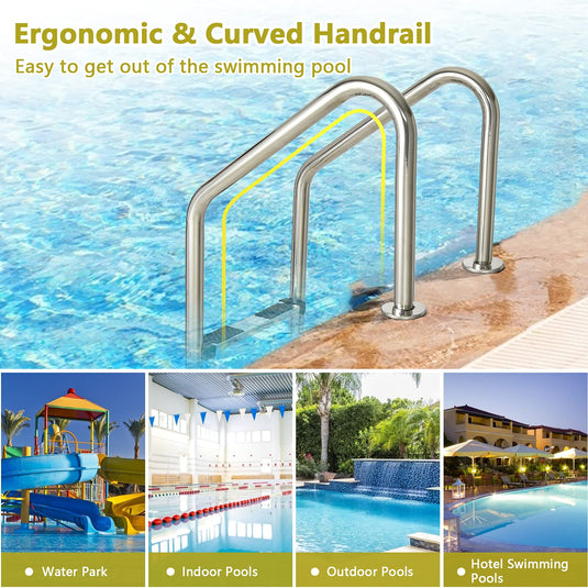 Swimming Pool Ladder, 3-Step In-Ground Stainless Steel Step for Indoor/Outdoor Pool