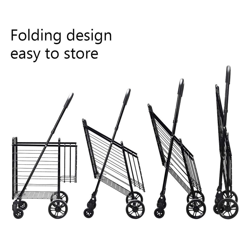 Load image into Gallery viewer, Folding Shopping Utility Cart, Double Basket and 360 Swivel Wheels - GoplusUS