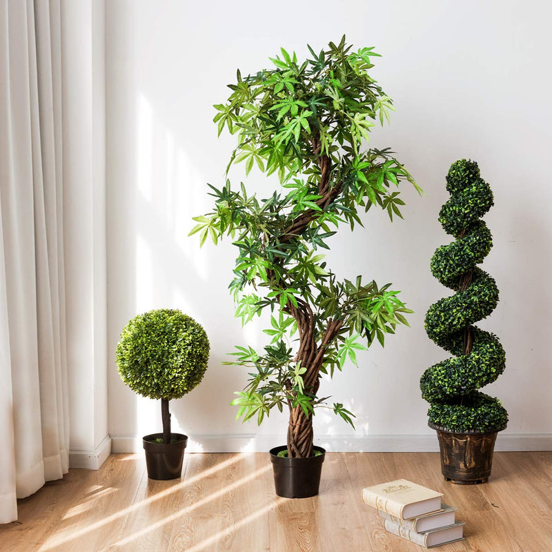 Load image into Gallery viewer, 4 Ft Artificial Boxwood Spiral Tree, Fake Greenery Plants - GoplusUS