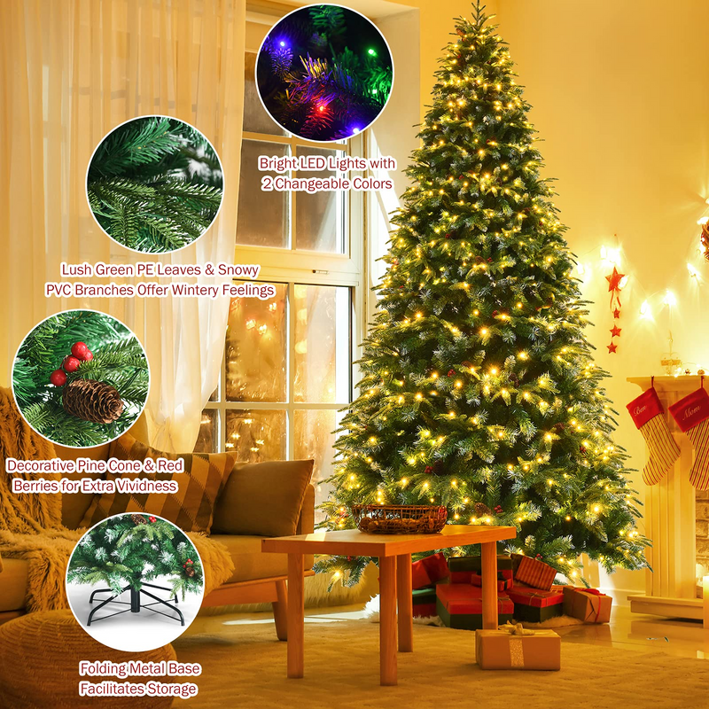 Load image into Gallery viewer, Goplus 8FT Pre-Lit Artificial Christmas Tree, Hinged Realistic Snowy Xmas Pine Tree W/ 780 Color Changing LED Lights, 11 Flash Modes - GoplusUS