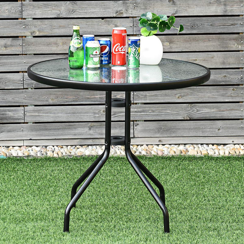 Load image into Gallery viewer, 32" Outdoor Patio Table Round Shape Steel Frame Tempered Glass Top - GoplusUS