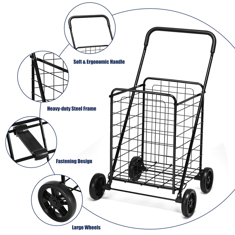 Load image into Gallery viewer, Goplus Folding Shopping Cart, Light Weight Utility Grocery Cart with Wheels, Portable Cart - GoplusUS