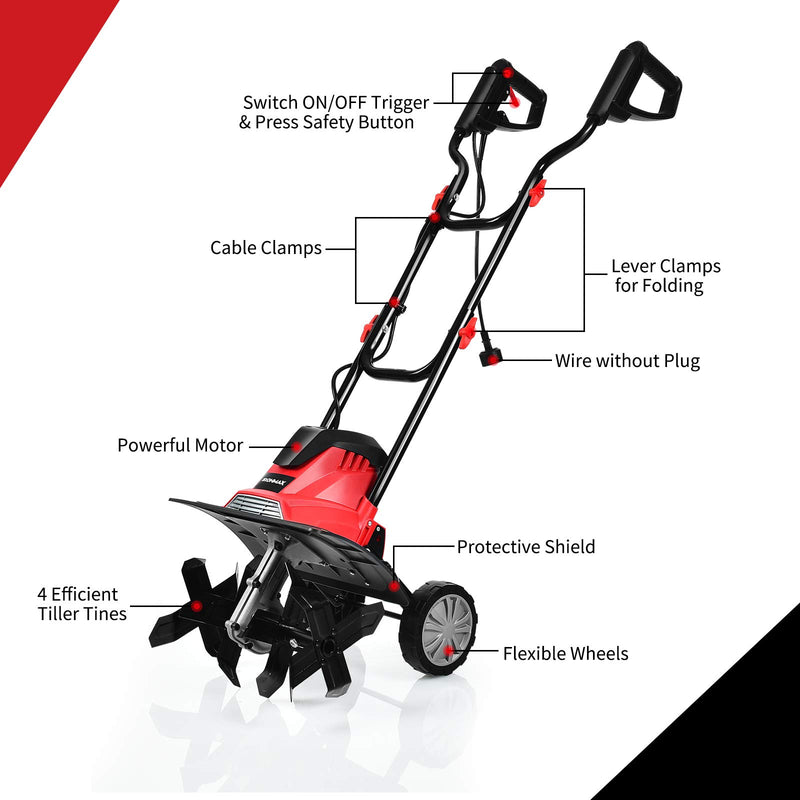 Load image into Gallery viewer, 10 Amp Corded Electric Tiller and Cultivator, 14-Inch Tiller w/ 9" Tilling Depth - GoplusUS