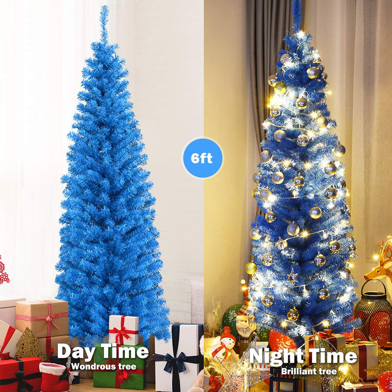 Load image into Gallery viewer, 6ft Blue Pencil Christmas Tree, Artificial Slim Tree - GoplusUS