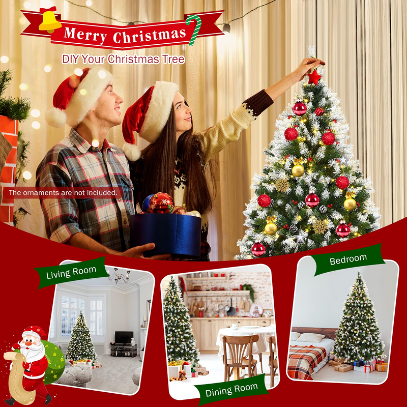 Load image into Gallery viewer, Goplus Pre-lit Snow Flocked Christmas Tree,Hinged Artificial Xmas Tree, Indoor Holiday Festival Decoration - GoplusUS