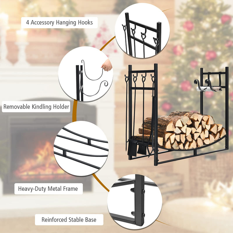 Load image into Gallery viewer, Firewood Rack with Tool Set 36' /30' Fireplace Log Holder - GoplusUS